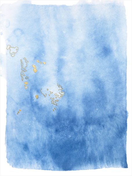 Blauer Aquarellhintergrund mit goldenen Akzenten.